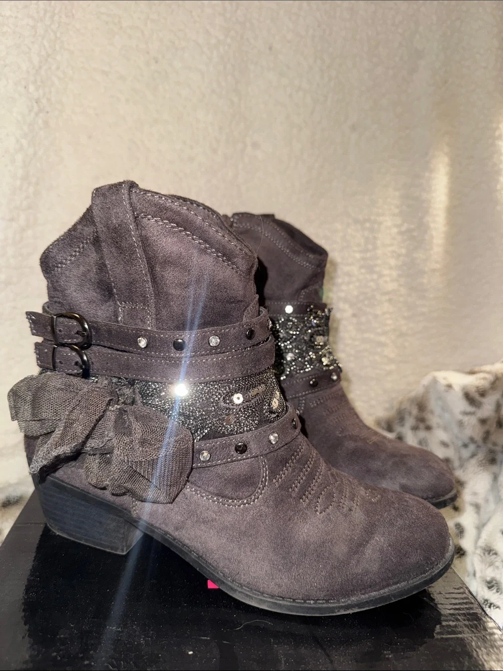 Not Rated Midas Grey Embellished Suede Ankle Boots